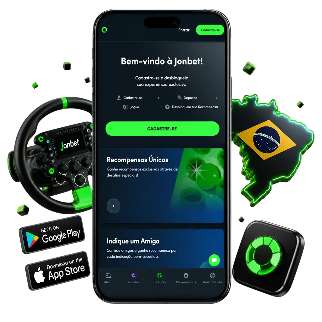 Aplicativo Jonbet para apostas em Fórmula 1 com odds ao vivo, disponível para Android e iOS.