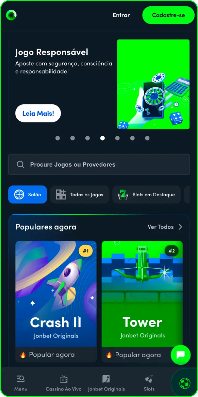 Acesse a interface de cassino no aplicativo Jonbet para apostar.