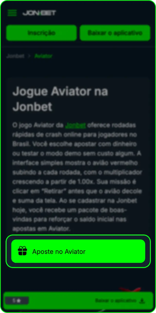 Clique no botão de cadastro no guia passo a passo do Aviator na Jonbet.