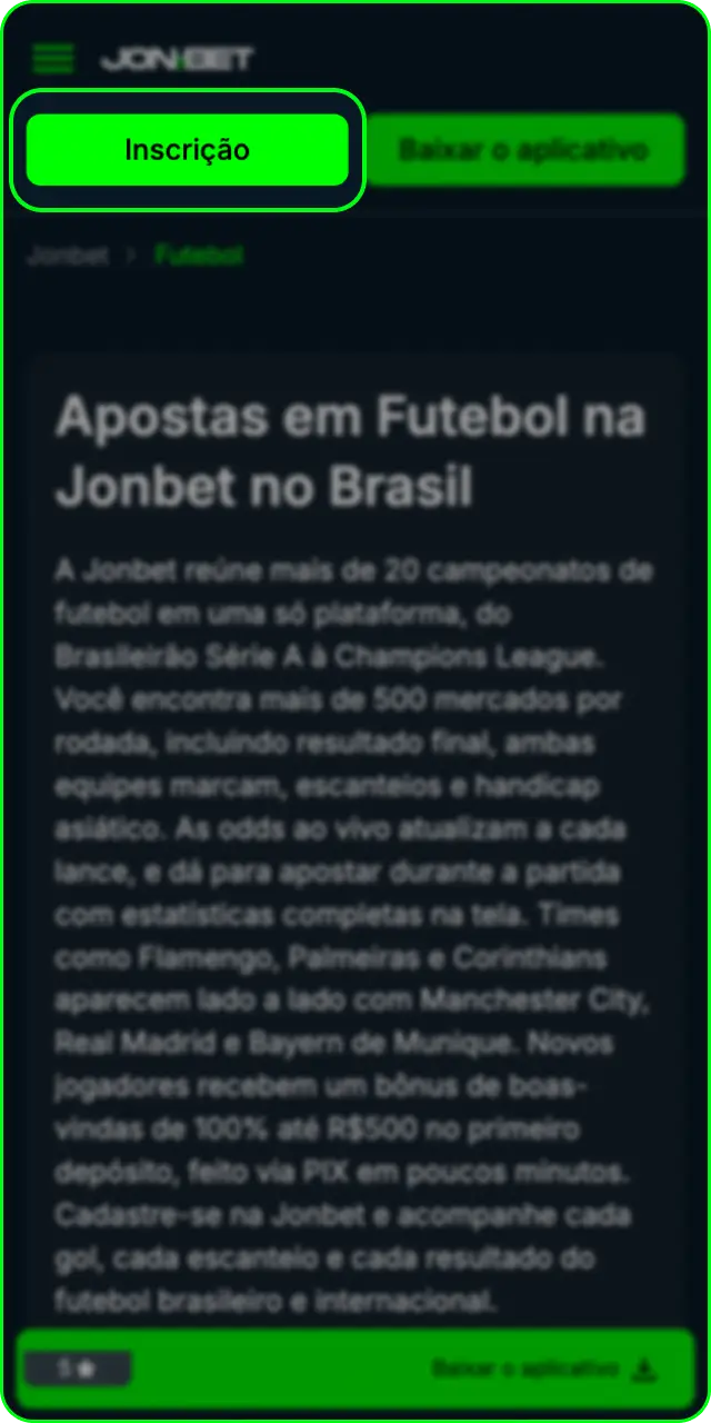 Faça seu cadastro na plataforma para apostar em futebol na Jonbet.