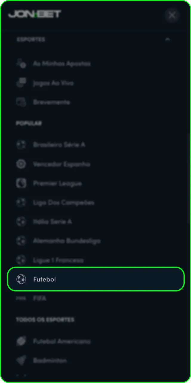 Acesse a seção de esportes para selecionar apostar em futebol na Jonbet.
