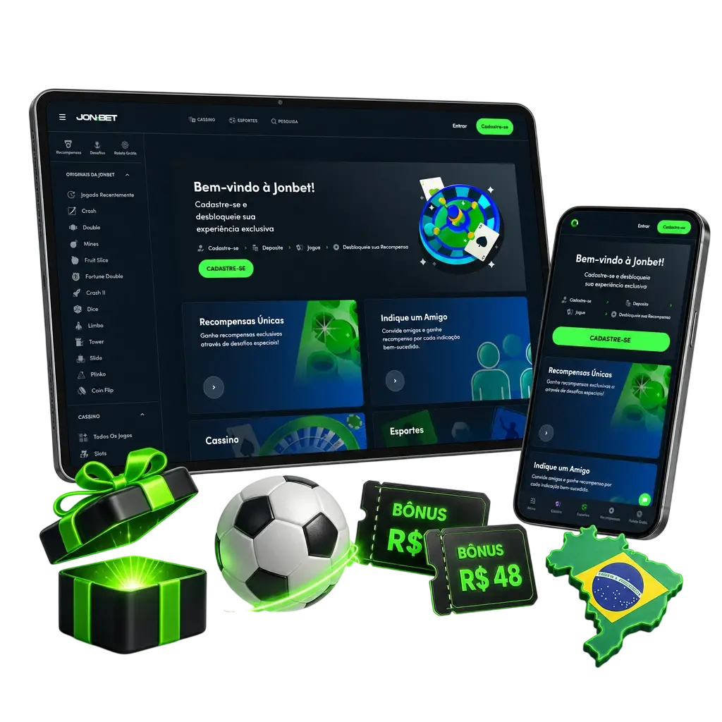 Bônus de boas-vindas Jonbet: 100% até R$500 no primeiro depósito para apostas em futebol ao vivo e antecipadas.