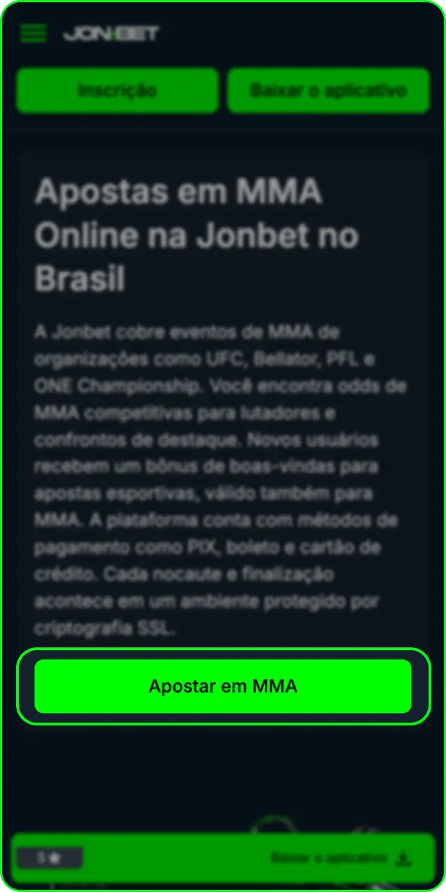 Baixe o aplicativo Jonbet para fazer apostas em MMA no celular.