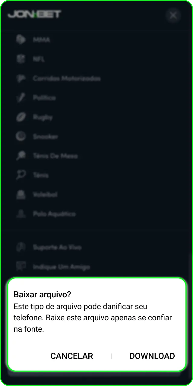Instale o arquivo baixado no celular para apostas em MMA no aplicativo Jonbet.