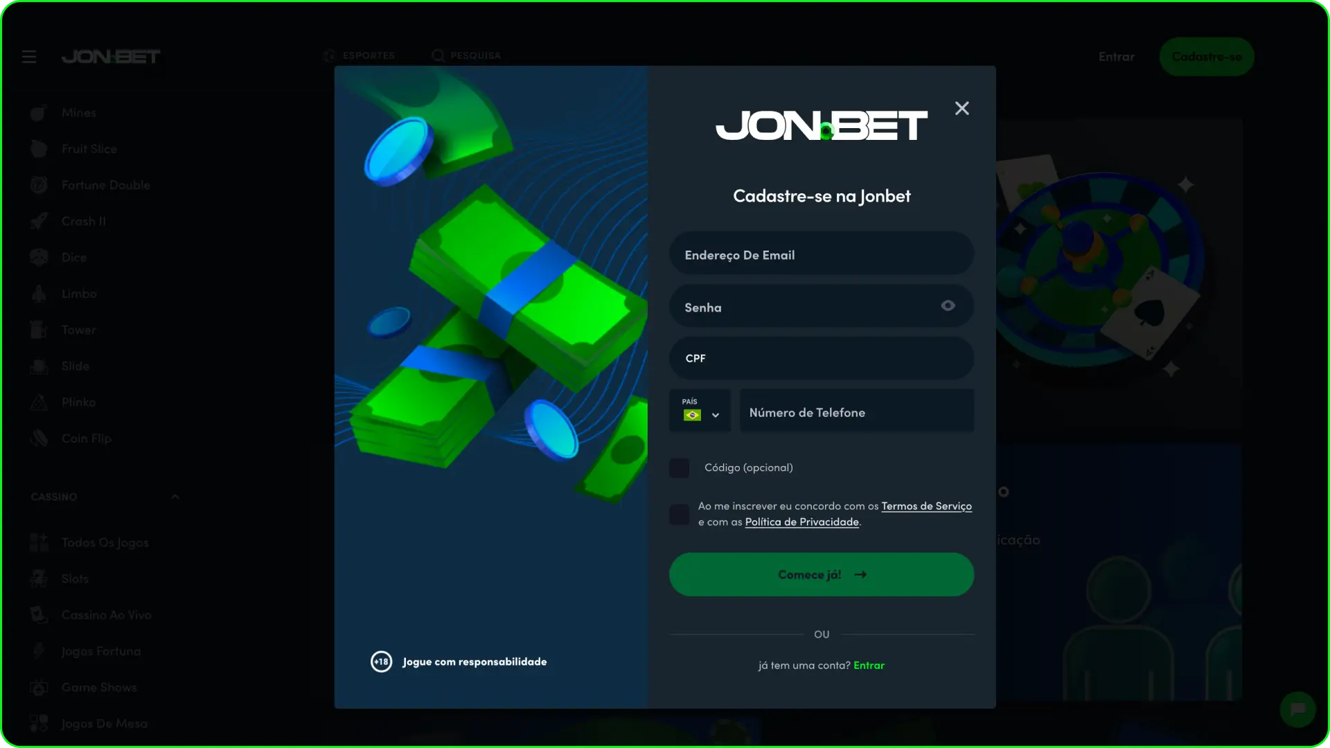 Abra sua conta no site oficial da Jonbet Official e aproveite.