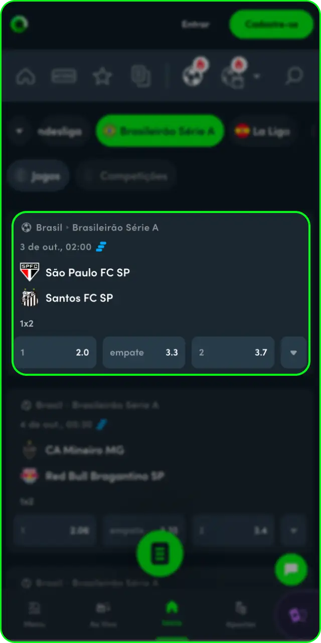 Selecione o evento esportivo para apostar na Jonbet hoje.