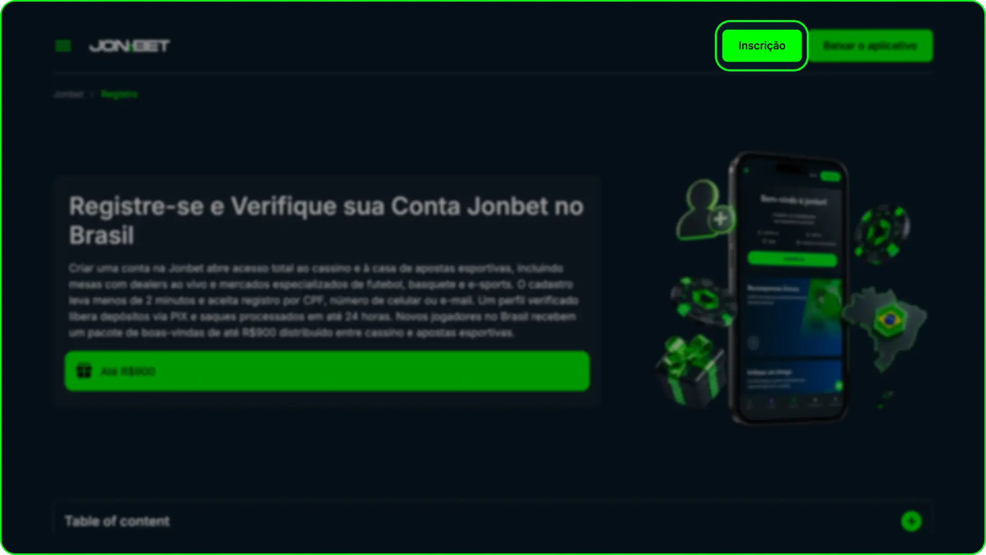 Clique em “Registrar” no passo a passo de como se registrar na Jonbet.