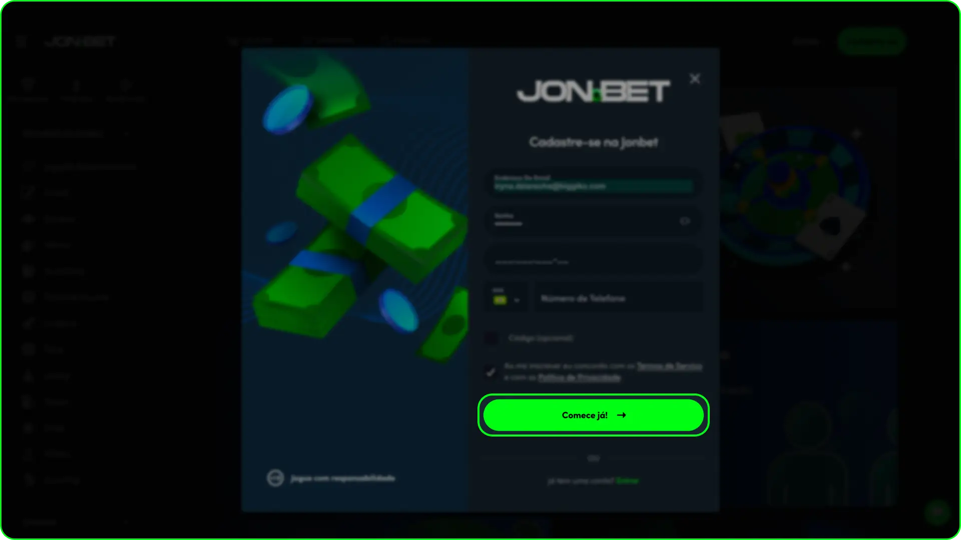 Confirme o cadastro na plataforma oficial para se registrar na Jonbet.