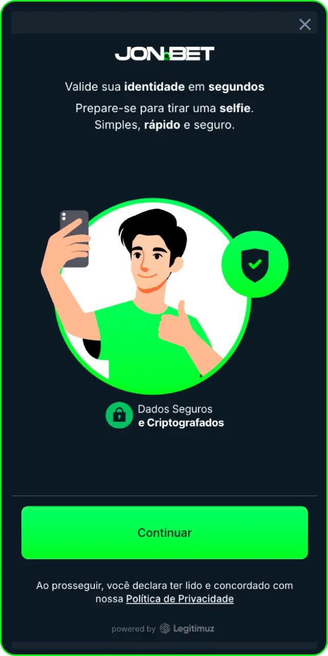 Tire a selfie de confirmação necessária para verificar conta na Jonbet.